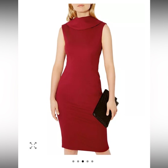 KAREN MILLEN Reverse Point Collar Pencil Dress – Deep Red – Size 2 – EUC - Picture 3 of 15